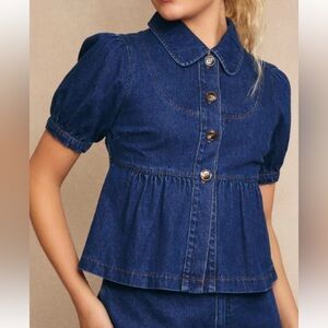 Le Lis Women’s Denim Babydoll Short Sleeve Top